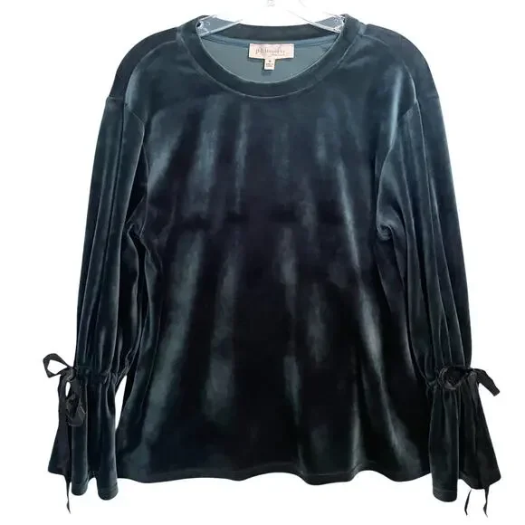 Philosophy Velveteen Bell Sleeve Top Womens Medium Green Soft Whimsigoth Fairy - Picture 2 of 9